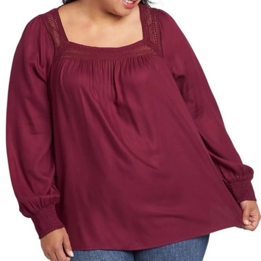 NWT‎ Lane Bryant Square Neck Lace Trim Popover Blouse Top Size 26/28 Feminine